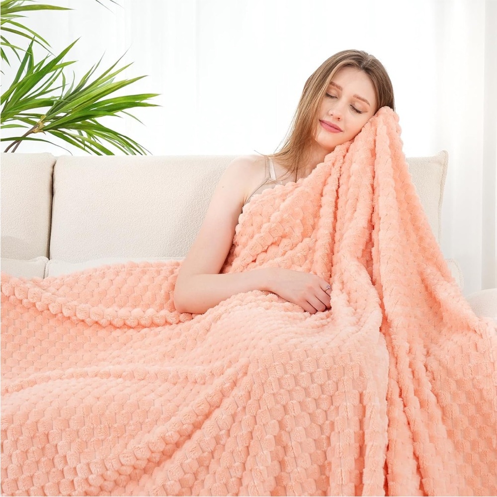 Peach fleece Textured twin Blanket